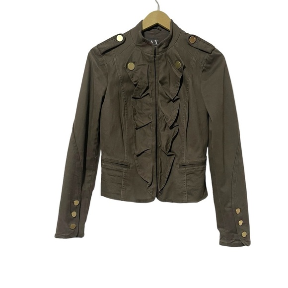 Armani Exchange Sage Green Military Style Ruffle Front Jacket Size Small Preppy - Picture 1 of 6